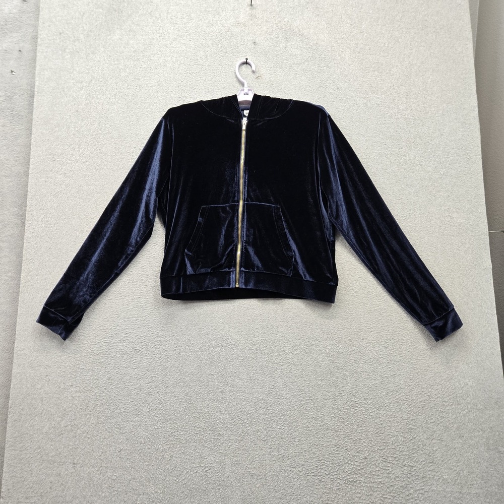 Fabletics Women Jacket L Navy Blue Velvet Activewear Zipper Logo Pockets